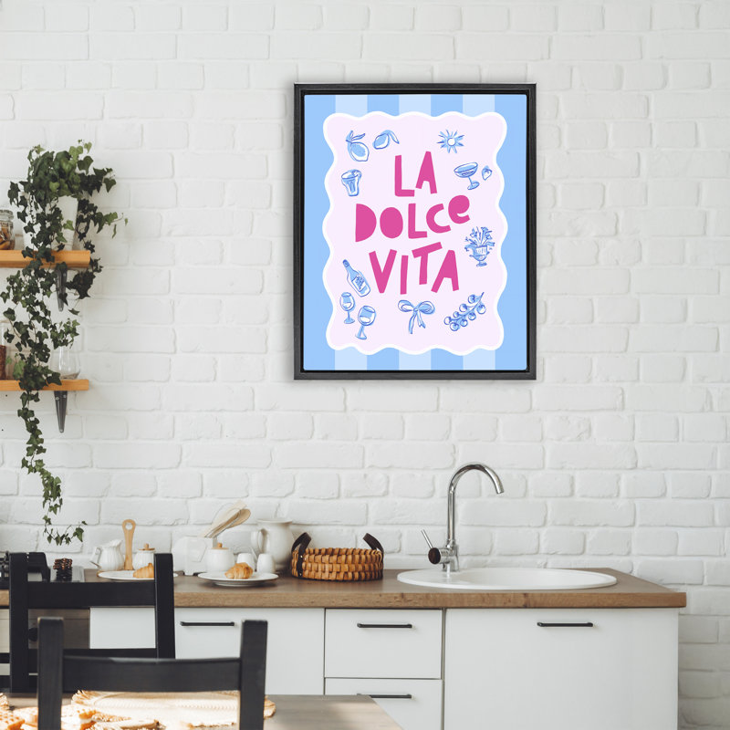 Cadre flottant bleu La Dolce Vita, design par Dominique Vari, Cadre flottant noir de jais, H 21 po x l 17 po