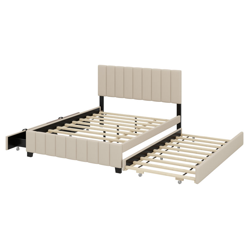 Lit à panneau tapissier Lamprini, Beige