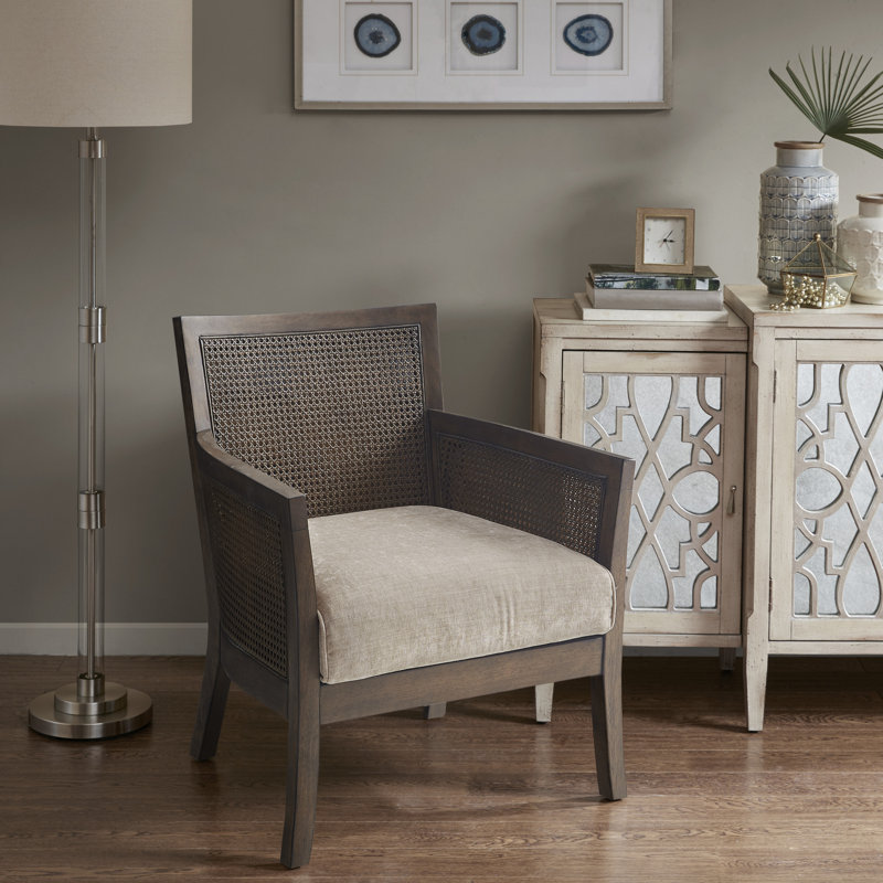 Jennette Avia Cane Back and Sides Armchair, Espresso Frame/Tan Fabric