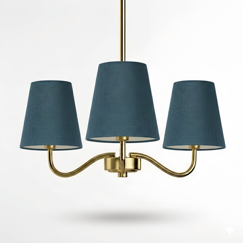 3-light 21"w Polished Brass Modern Spider Chandelier With Linen Shades For Dining Room Or Kitchen Island, Polished Brass