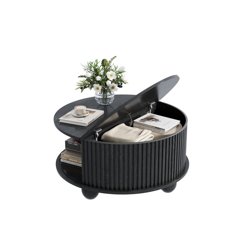 Table basse 31,5 "moderne avec rangement, Noir