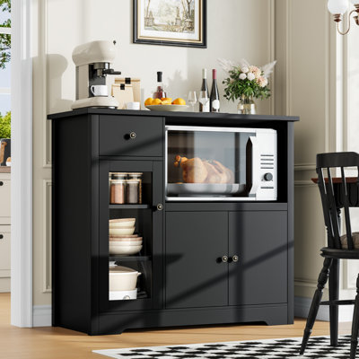 35.4" Wide Kitchen Pantry, Food Pantry wih Cupboard, Drawer, and Microwave Cube