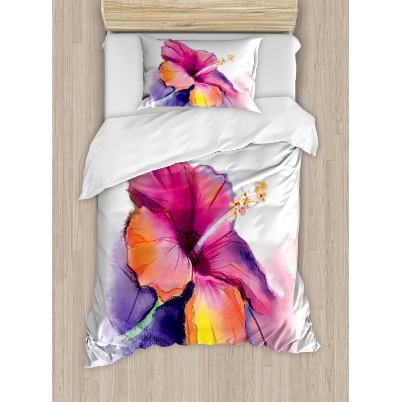 Watercolor Flower Home Traditional Polyester Duvet Cover, Twin
