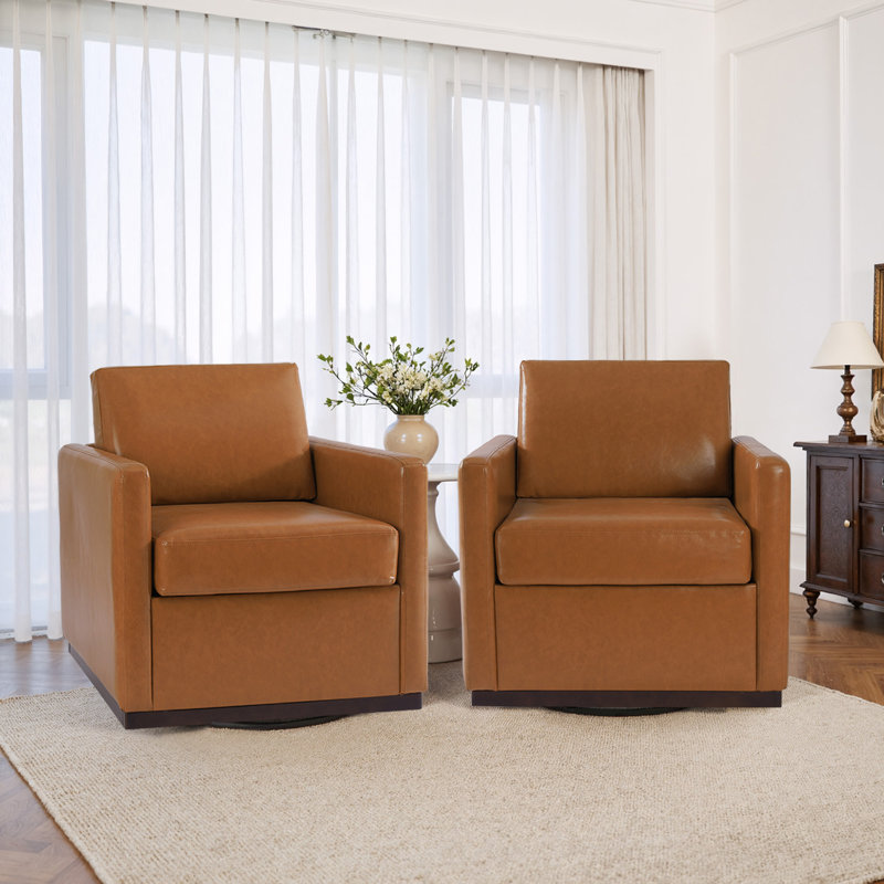 Upholstered Swivel Armchair, Light Brown