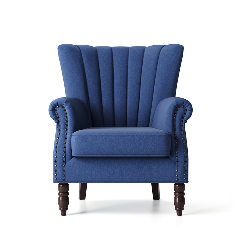 Byrne Upholstered Wingback Chair, Blue