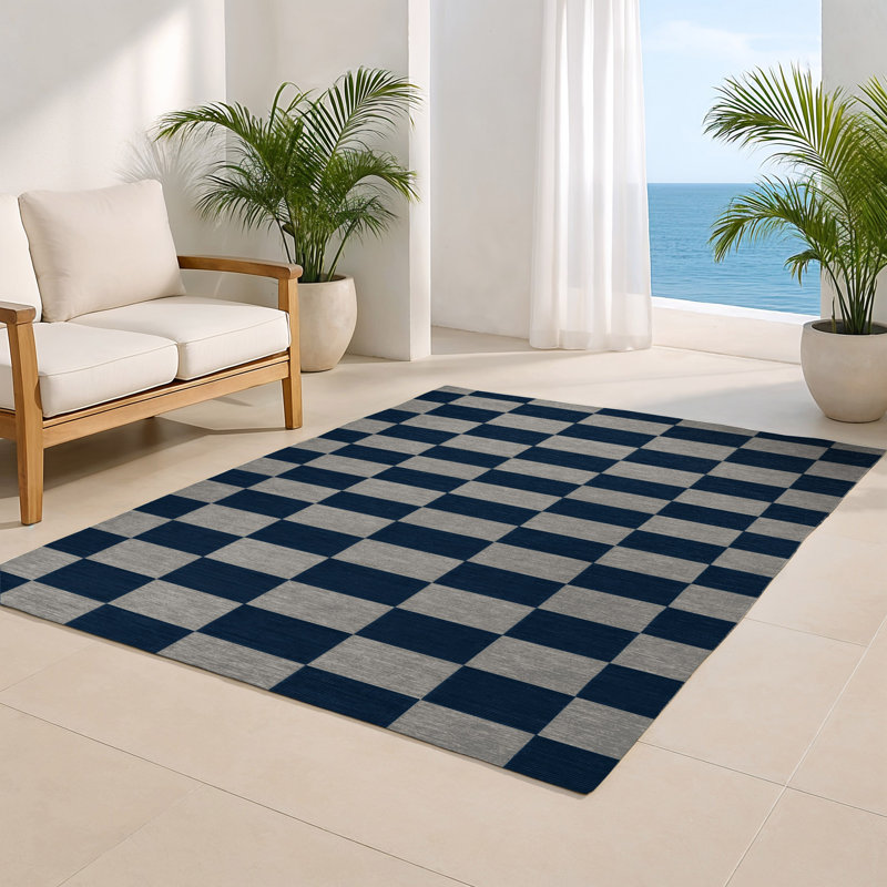 Tapis d'intérieur et d'extérieur à carreaux bleu, Rectangulaire 2 pi x 3 pi