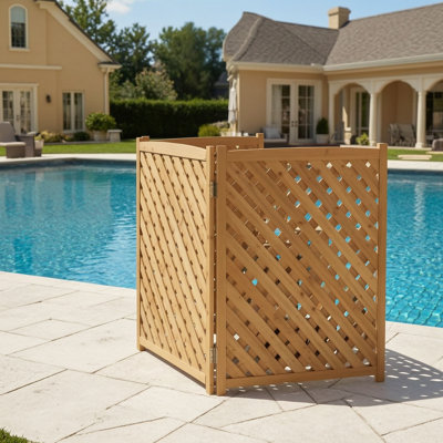 3-Panel Outdoor Air Conditioner Fence Screen, Outside Wood Privacy Fence