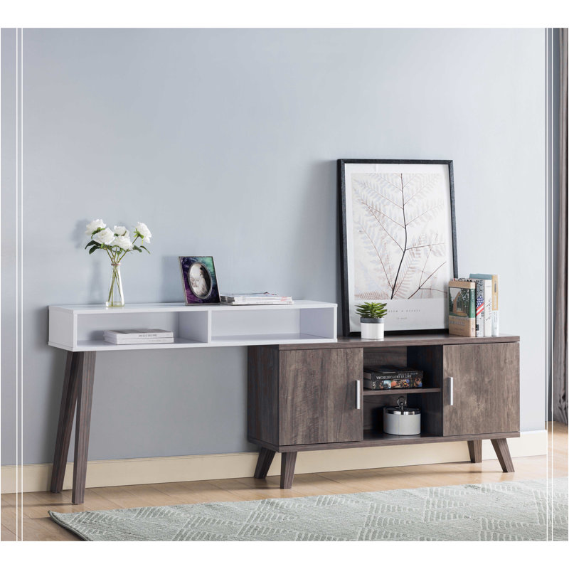 Home Entryway Console Table with Multi- Storage Compartments, Display Cabinet, Hazelnut and White