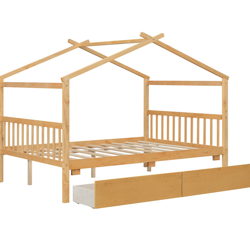 Lit plateforme double pleine grandeur, tiroirs pour le rangement des vêtements, bois de pin, têtes de lit en bois avec tiroirs, conception imaginative, pieds robustes, sommeil confortable