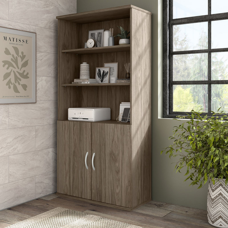 Hybrid Storage Bookcase, Modern Hickory