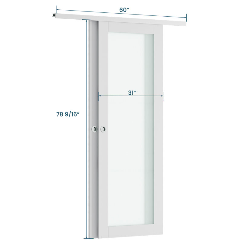 Portes coulissantes en verre trempé 1-Lite avec ensemble de quincaillerie, entièrement assemblées, 60 po x 80 po