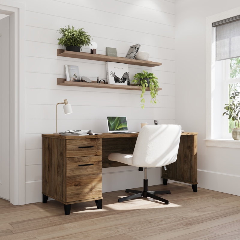 Bureau 72W avec tiroirs en noyer frais, Noyer frais
