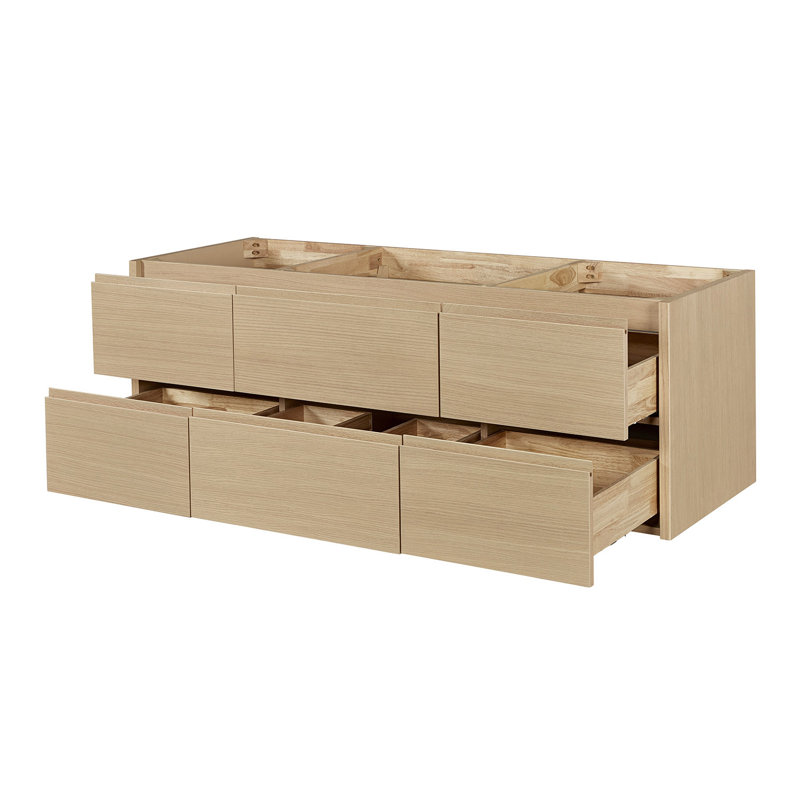   Ensemble de meuble-lavabo mural ovale simple 60 po avec comptoir en quartz de Carrare et ensembles 1,5 po en chêne naturel Ensembles