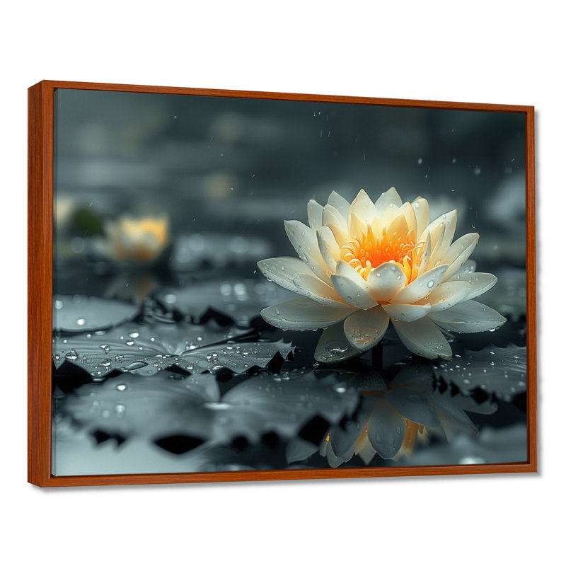 Roberson, impression d'art mural Lotus, Cadre flottant brun, H 16 po x l 32 po