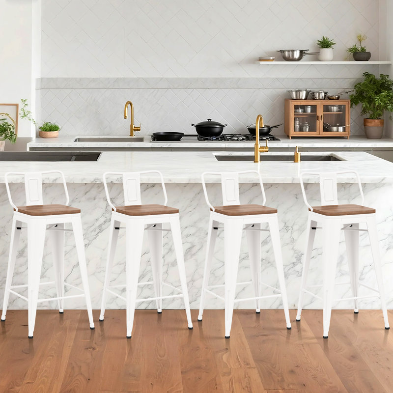 Swivel Metal Counter And Bar Stools, White, Counter Stool (24” Seat Height)