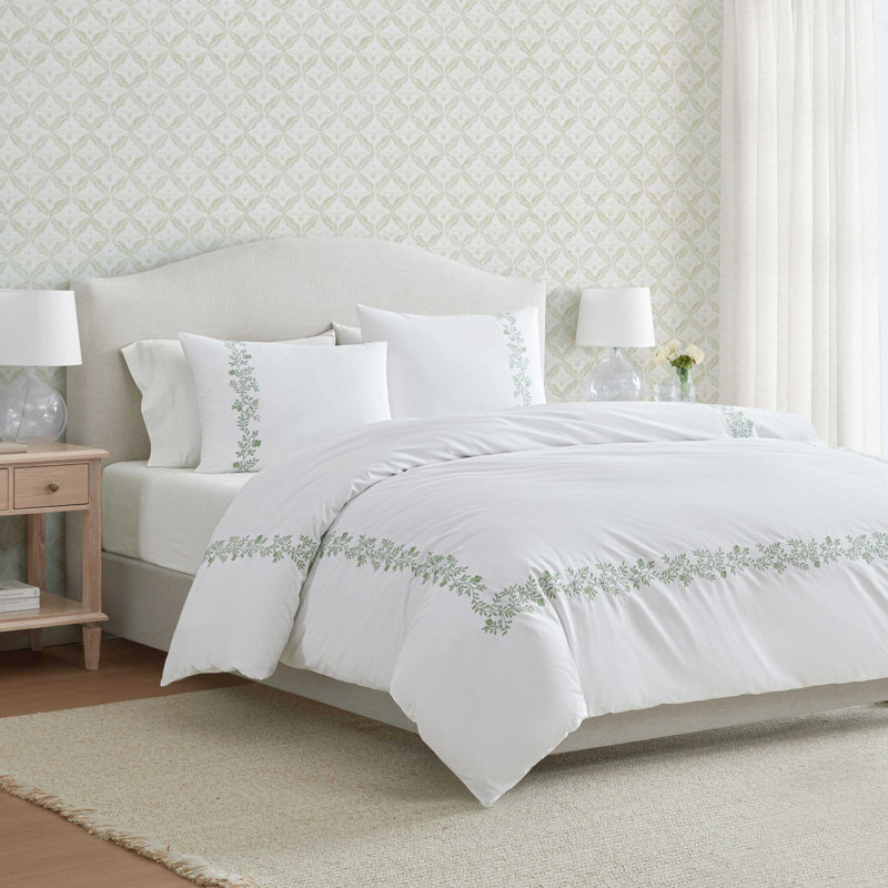 Ensemble d'édredon en coton Martha Stewart, Motif floral vert, Édredon pour lit simple + 1 taie décorative stan