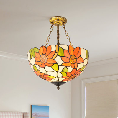 Lustre en verre coloré 3 lumières de style Tiffany à intensité variable