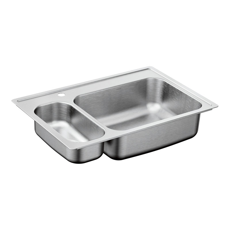 2000 Series 33" x 22" Double Basin Drop-In Kitchen Sink, 1 Hole