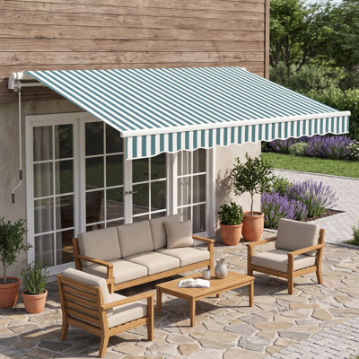Store banne rétractable pour terrasse, 3,65 m x 3 m, avec manivelle manuelle, pour terrasse, balcon, jardin, vert