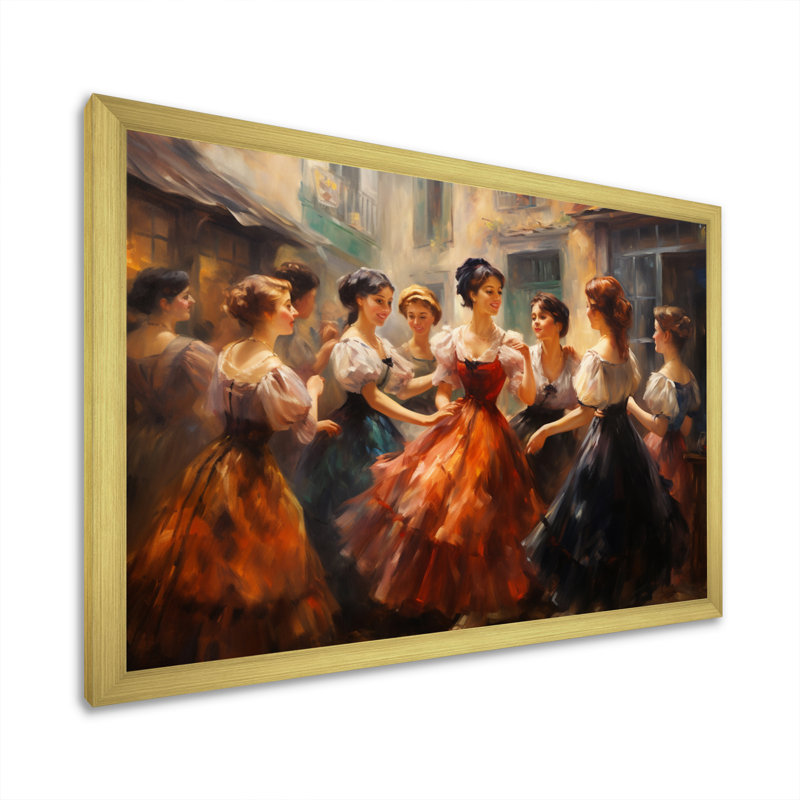 Danse à Paris III sur toile, Encadrement doré, H 24 po x l 32 po x P 1 po