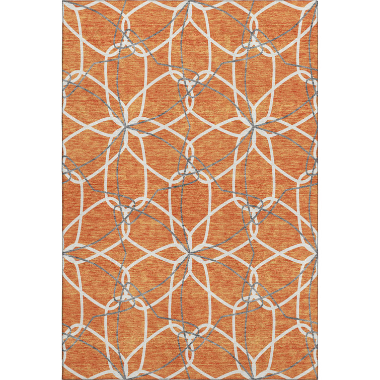 Premium Machine Washable Prisco Orange Rug