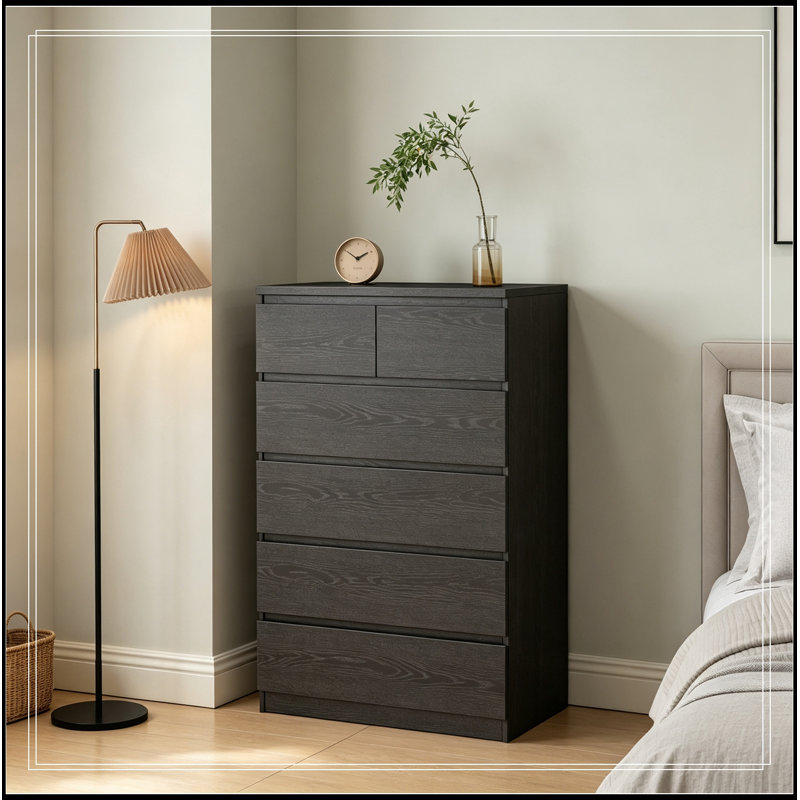 Commode de rangement moderne avec 5 tiroirs, Noir