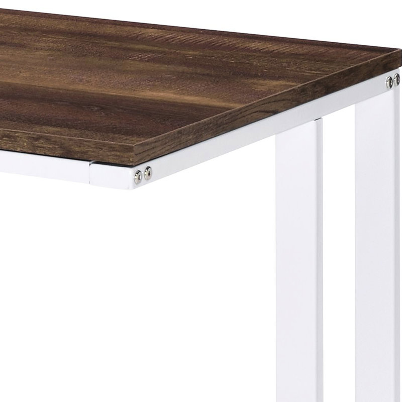 Bureau rectangulaire en noyer et blanc avec port pour des séances de travail efficaces et productives