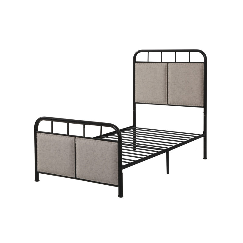 Base de lit simple tapissier en lin avec tête de lit et pied de lit en tissu