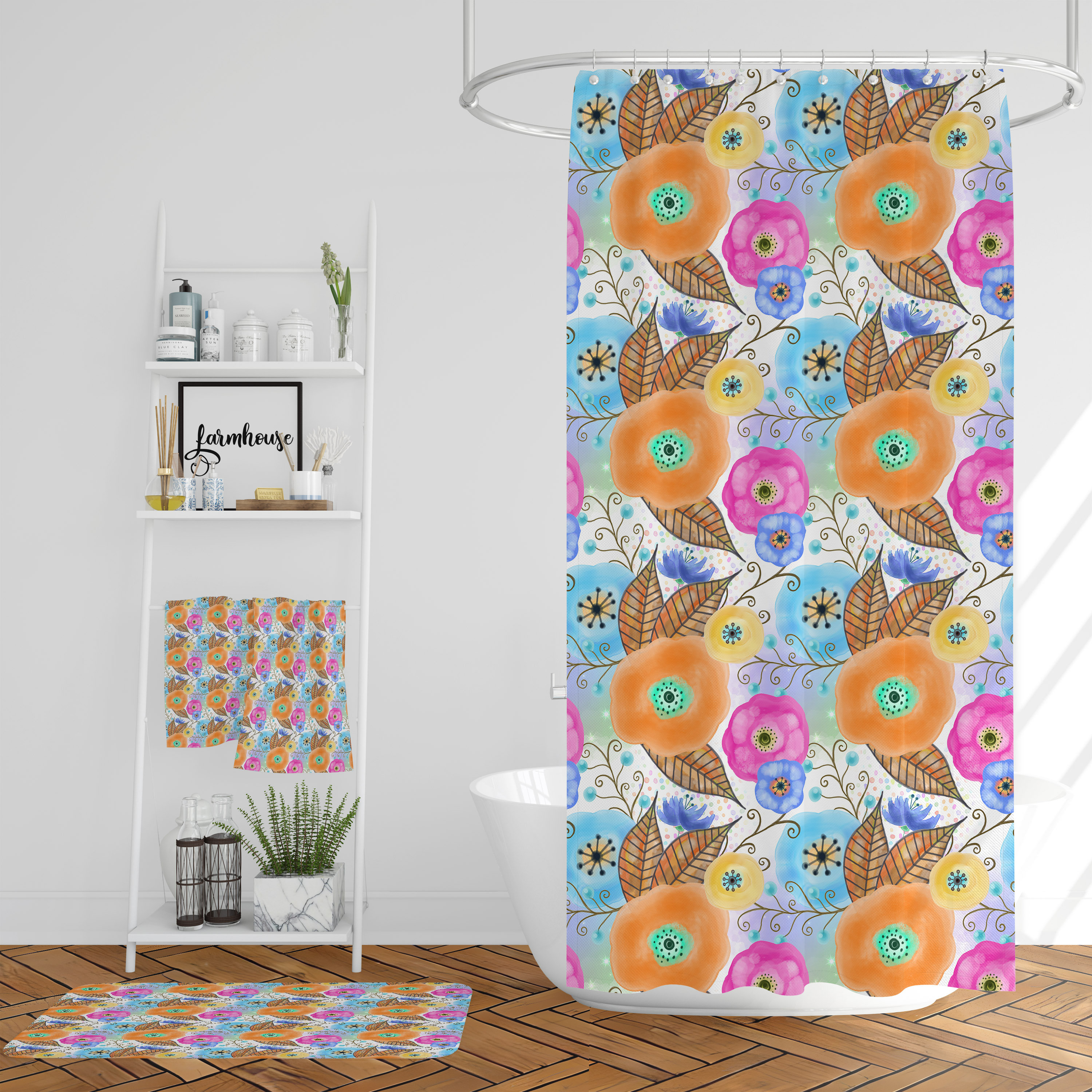 Folk N Funky Floral Shower Curtain Set | Wayfair