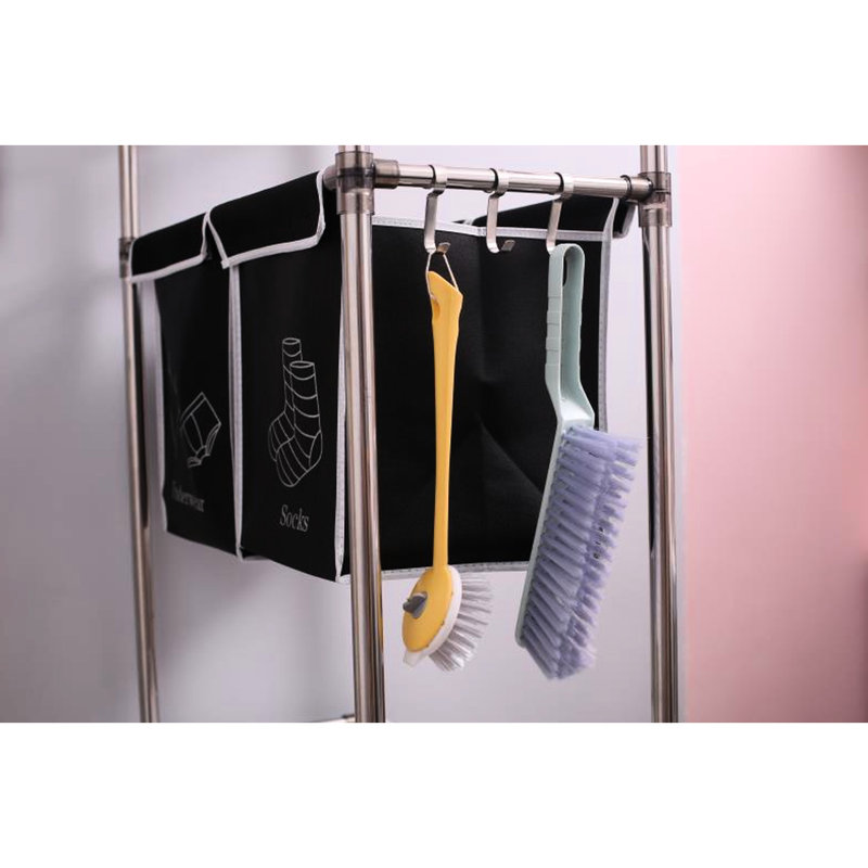 Panier à linge avec tablettes larges, trieur à 3 niveaux, imperméable, cadre en fer, panier à 4 roulettes noir et blanc, aide à la mobilité
