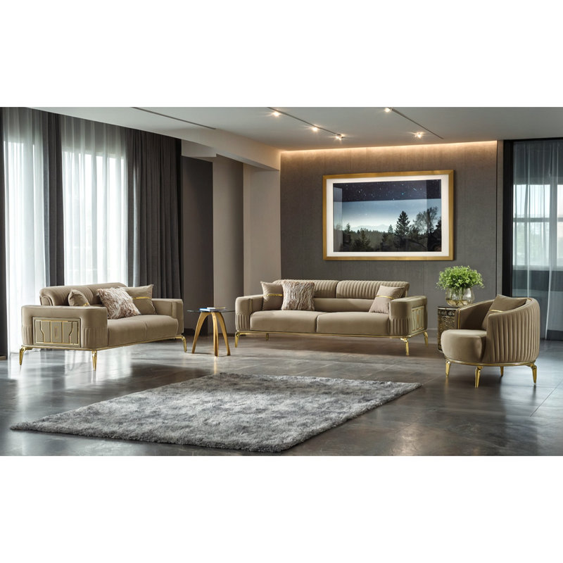 Ensemble de salon en velours 3 pièces Bombee, Velours beige