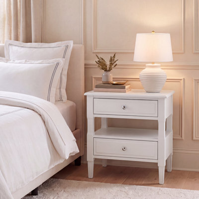 Laga 24'' W Nightstand – Contemporary Bedroom Table with 2 Drawers, Silver Hardware & Neutral Finish