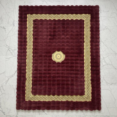 Burgundy And Gold Rug, Luxury Plush Rug,