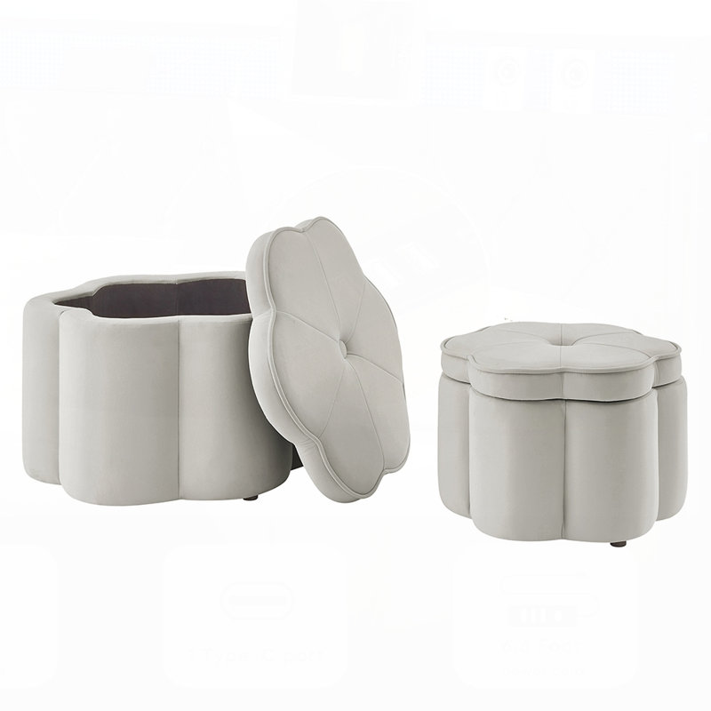Ensemble de 2 repose-pieds avec rangement, repose-pieds en forme de pétale, Gray