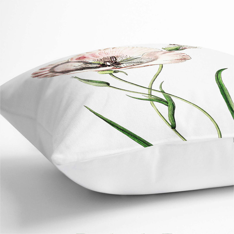 Pink Mariposa Lily Flowers Cushion with Filling, 55cm H x 55cm W x 20cm D, White