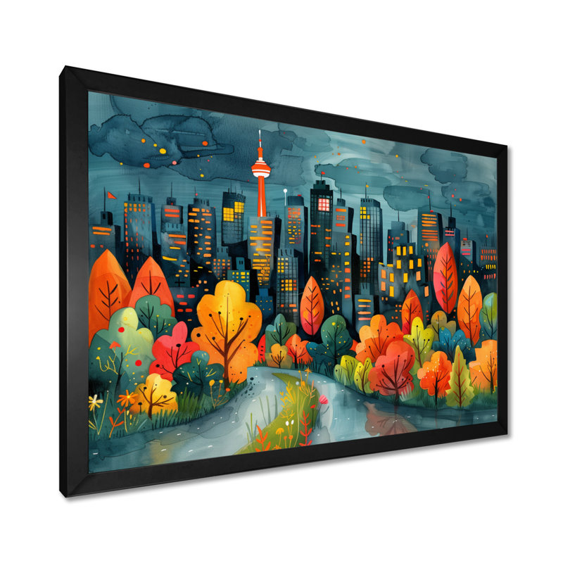 «Orange Orange Toronto Cityscape At Spring I - City Toronto», reproduction d'art murale, Cadre simple noir