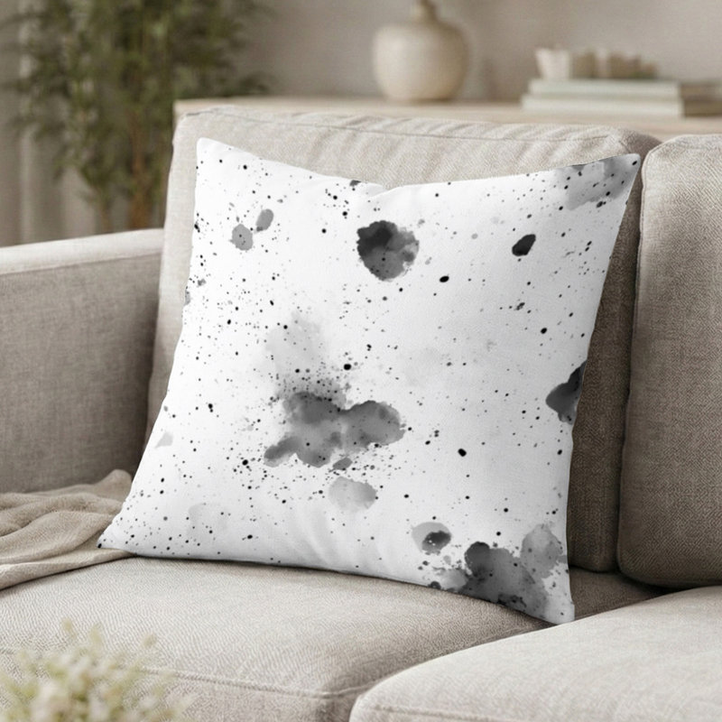 Coussin décoratif abstrait - Coussin à imprimé moderne noir et blanc, H 18 po x l 18 po