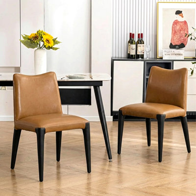  Kimmons 21" Wide Modern No Assembly Top-grain Genuine Leather Upholstered Dining Chair (Set of 2)