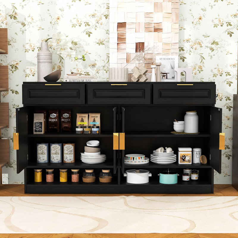 Buffet en bois avec 3 tiroirs et tablette réglable Baynard, Noir