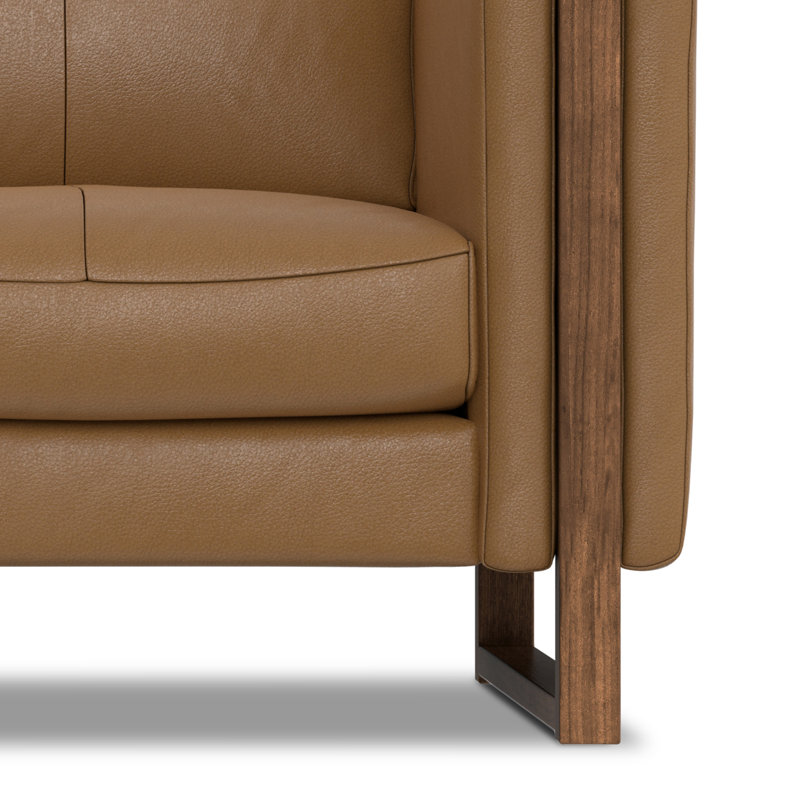 Richard Genuine Leather Loveseat Sofa in with Solid Wood Legs, 2, 62 inch, Richard Butternut Brown Genuine Leather