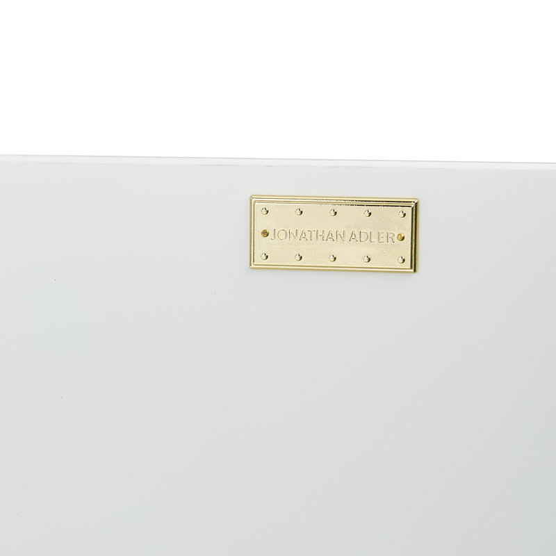Black and White Glass Rectangle Accent Cabinet with Brass Hardware
