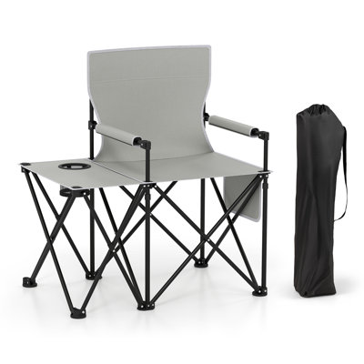 Chaise de camping surdimensionnée avec table d'appoint et deux poches de rangement, gris