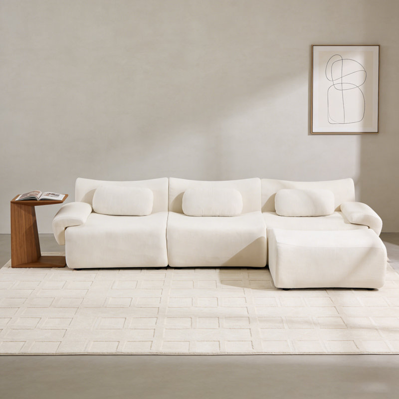Boneless Modular Sectional Sofa Set – Chenille Deep Seat 3+1 Seater with 3 Cushions, Extra Large Comfortable Living Room Sofa for Bedroom or Apartment