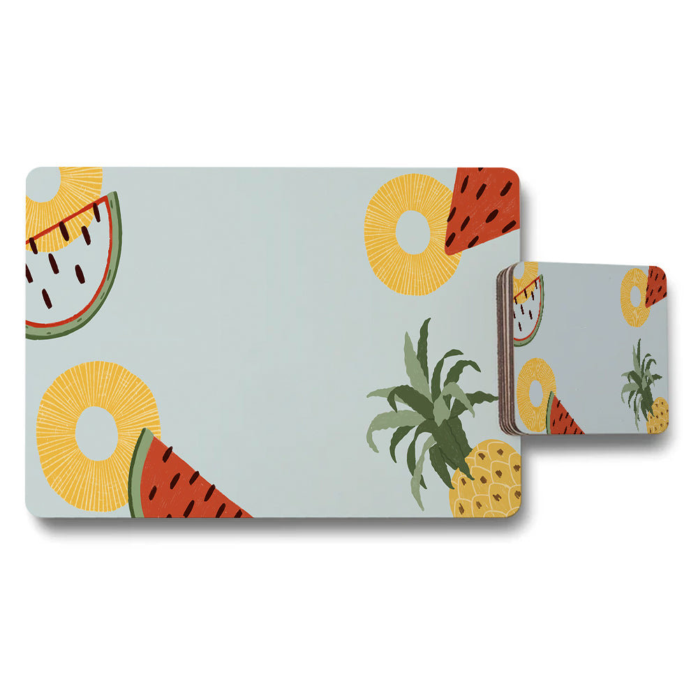 Tropical Fruit Placemat And Coaster Set Watermelon Pineapple Design