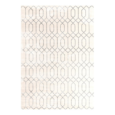 Tapis de style glam à motif géométrique blanc et argenté Glam