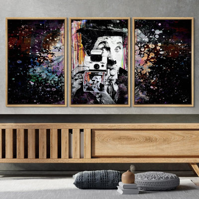 Aérosol de peinture Charlie Chaplin Graffiti et art urbain, art moderne coloré, portrait urbain, 3 pièces