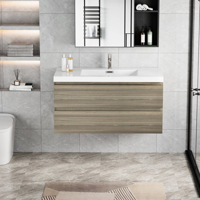 Meuble-lavabo de 42 po de salle de bain, gris cendré. Lavabo de comptoir en résine, meuble-lavabo moderne, comptoir, tiroirs à fermeture en douceur. Pratique