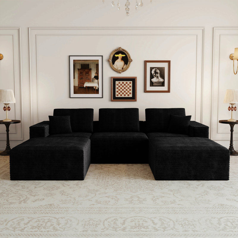 Siège de canapé modulaire 106,30 * 70,87 po, canapé rembourré compressé pour le salon, la chambre à coucher, l’appartement, aucun assemblage requis, combinaison gratuite de 5 pièces, tissu en velours côtelé moelleux, noir