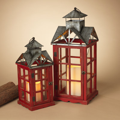 2 Old world Nesting Wood and Metal Lanterns 27 in  – Holiday Accent Lantern