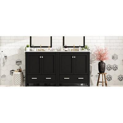 Meuble-lavabo de 60 po en bleu avec lavabos doubles en céramique et caractéristiques pratiques de l'armoire - répondez à vos exigences